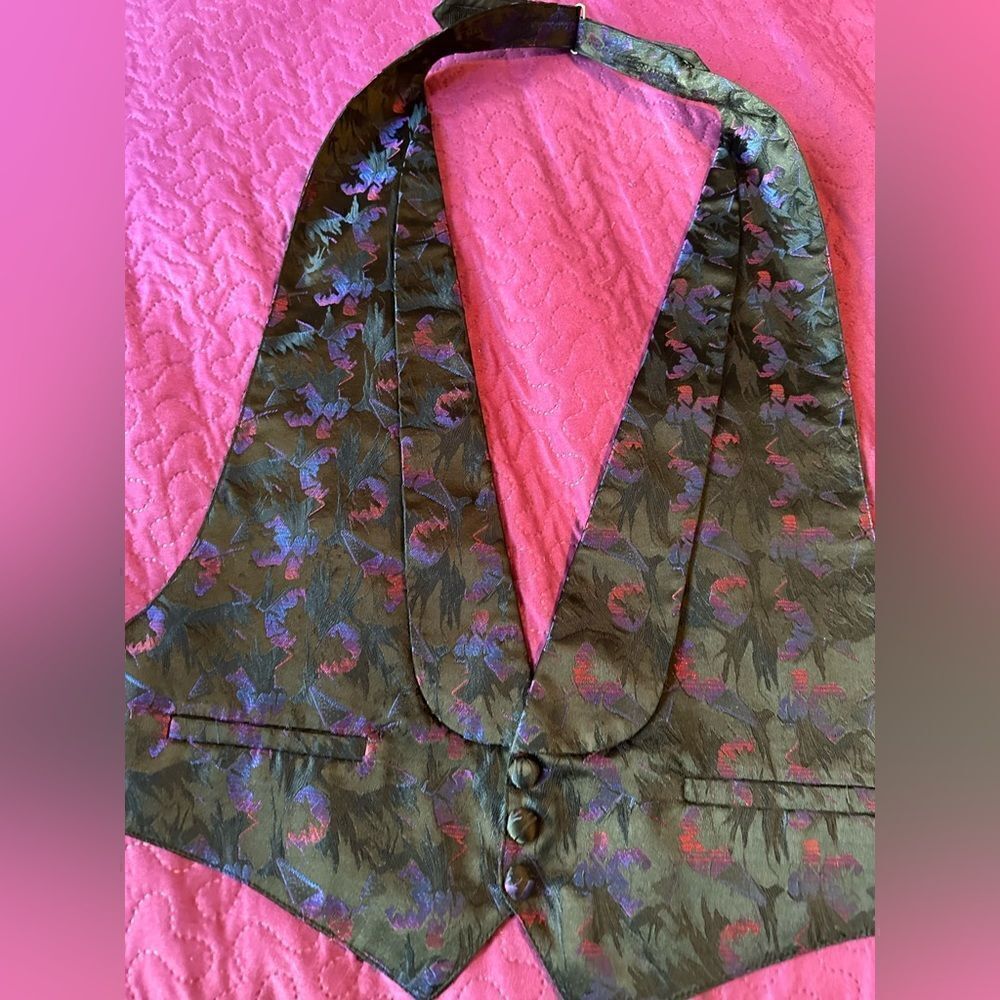 Men’s L &M   vest, black with purple & green - tropical flare-adjustable